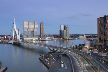 Netherlands, Rotterdam, Erasmusbrug and Nhow Hotel in the evening, blue hour - FCF001025