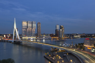 Netherlands, Rotterdam, Erasmusbrug and Nhow Hotel in the evening, blue hour - FCF001026