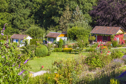 Deutschland, Esslingen, Kleingartenanlage mit Gartenhaus - WDF003713