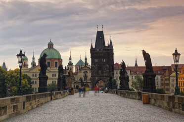 Czech Republic, Prague, Charles Bridge, Church of St Francis and Old Town Bridge Tower - GFF000733