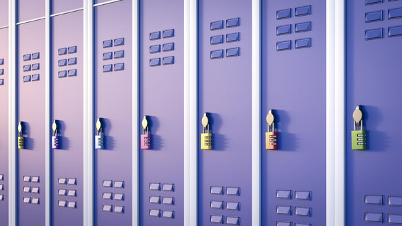 Lockers with combination lock, 3D Rendering - AHUF000221