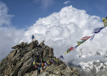 Switzerland, Pennine Alps, Mountaineer standing at the Otemma Glacier - ALRF000678