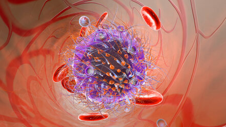 Virus with erythrocyte cells and oxygen in bloodstream, 3D Rendering - SPCF000104