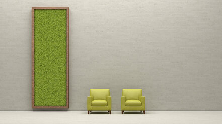 Two armchairs and living wall, 3D Rendering - UWF000942