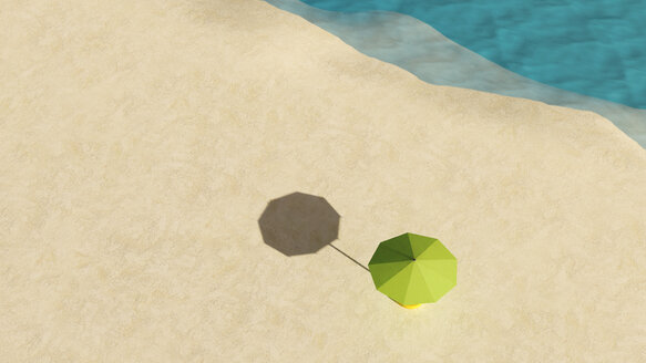 Regenschirm am Sandstrand von oben gesehen, 3D Rendering - UWF000947
