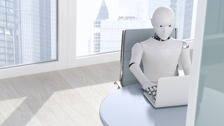 Robot on laptop, 3D Rendering - AHUF000223