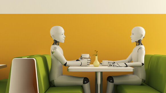 Roboter im Cafe, 3D-Rendering - AHUF000228