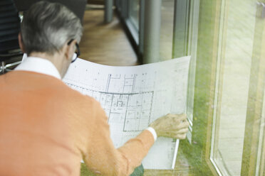 Back view of man looking at construction plan - SBOF000219