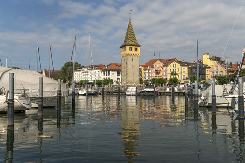 Germany, Bavaria, Lindau, old town, harbour and tower Mangenturm stock photo