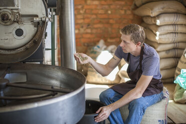 Kaffeeröster prüft die Qualität der Bohnen - ZEF009991