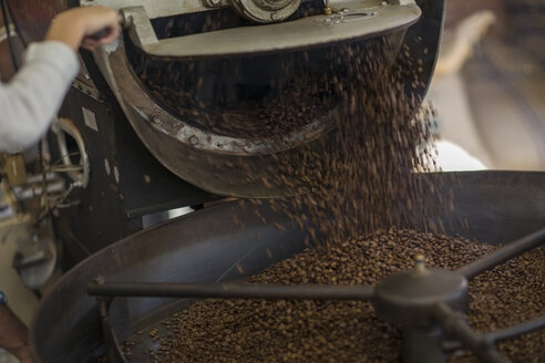 Kaffeebohnen werden in einen Kühlzylinder gegossen - ZEF010002