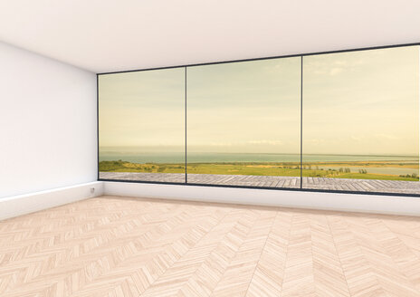 Leeres Zimmer, Fenster mit Blick auf die Ostsee, Hiddensee, 3D Rendering - CMF000554