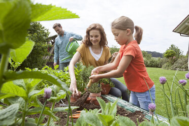 Mutter und Tochter bei der Pflanzung im Garten - RBF005112