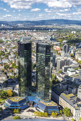 Germany, Hesse, Frankfurt, Cityscape with Deutsche Bank, high-rise buildings - MAB000388