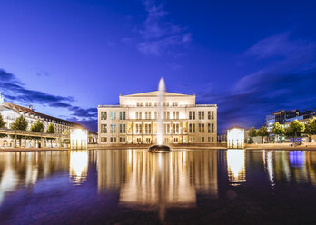 Germany, Leipzig, view to lighted opera at twilight - KRPF001818