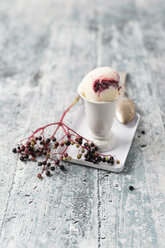 Vanilla ice cream with raspberry sauce - MYF001767