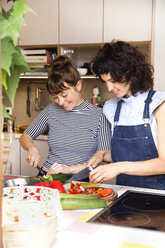 Zwei Freunde bereiten in der Küche gemeinsam Essen zu - TSFF000103