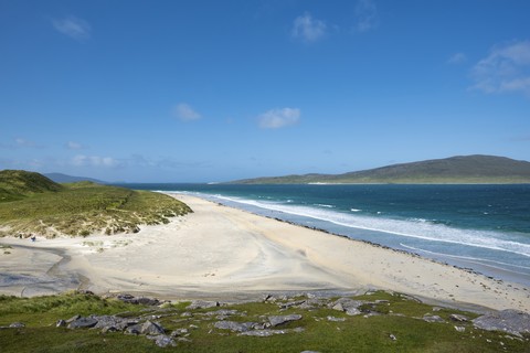 UK, Scotland, Isle of Harris, Leverburgh, view to Luskentyre Beach stock photo