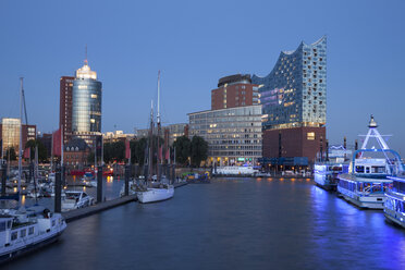 Germany, Hamburg, view to Columbus House, Kehrwiederspitze and Elbphilharmonie at Hafencity - WIF003361