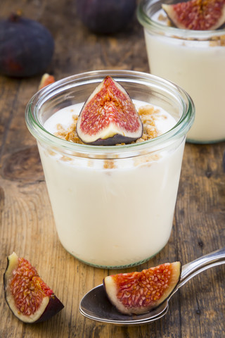 Greek yogurt with granola and figs stock photo