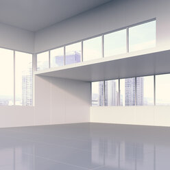 Interior view of modern hall with view on skyscrapers - UWF00979