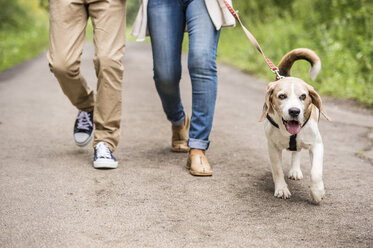 Ehepaar auf einem Spaziergang mit Hund in der Natur, Teilansicht - HAPF00878