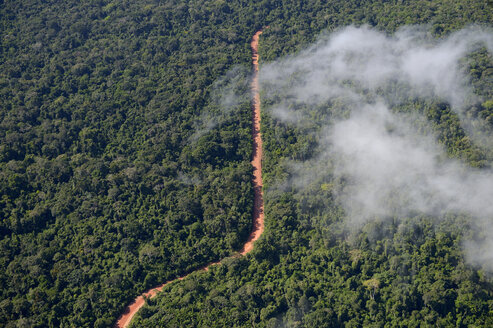 Brasilien, Para, Trairao, Straße durch den Amazonas-Regenwald, genutzt von der Holzmafia - FLKF00705