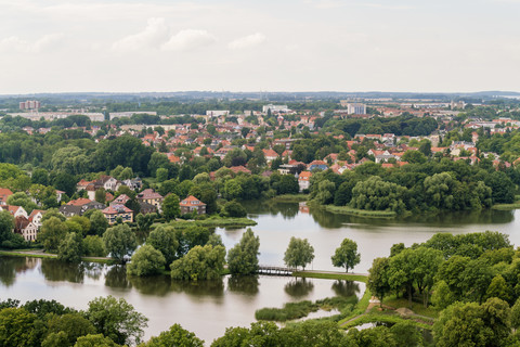 Deutschland, Stralsund, Blick auf Triebseer Vorstadt, Knieperteich und Moorteich, lizenzfreies Stockfoto