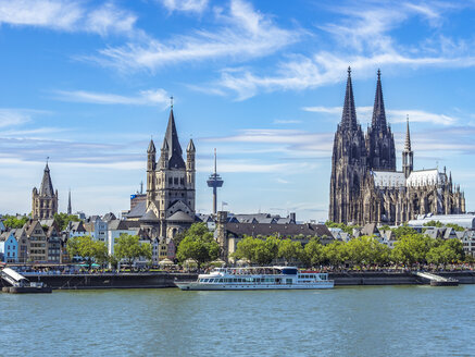 Germany, Cologne, view to the city with Rhine River in the foreground - KRPF01830