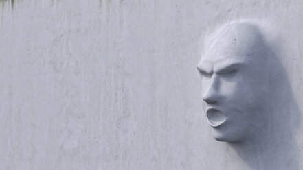 Displeased face growing out of concrete wall - AHUF00241