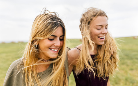 Two blond teenage girls stock photo