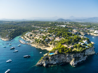 Spain, Mallorca, Palma de Mallorca, Aerial view, El Toro, Villas and yachts near Portals Vells - AMF04982