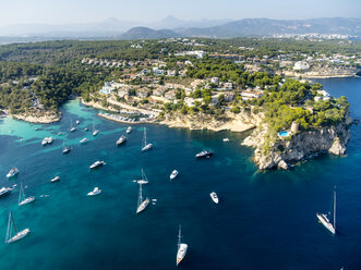 Spain, Mallorca, Palma de Mallorca, Aerial view, El Toro, Villas and yachts near Portals Vells - AMF04983