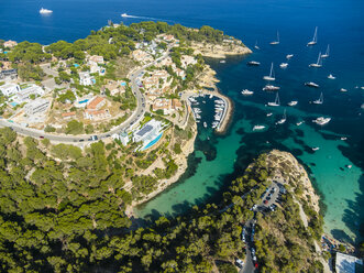 Spain, Mallorca, Palma de Mallorca, Aerial view, El Toro, Villas and yachts near Portals Vells - AMF04985