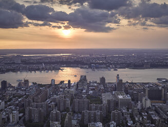 USA, New York City, Aerial photograph of Midtown Manhattan at twilight - BCDF00049