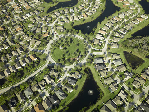 USA, Florida, Aerial of the housing suburbs along the western shore of Tampa Bay stock photo