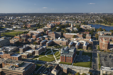 USA, Washington, D.C., Aerial photograph of Howard University campus stock photo