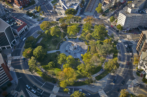 USA, Washington, D.C., Luftbildaufnahme des Dupont Circle, lizenzfreies Stockfoto