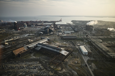 USA, Maryland, Aerial photograph of the old Sparrows Point steel mill in Baltimore stock photo