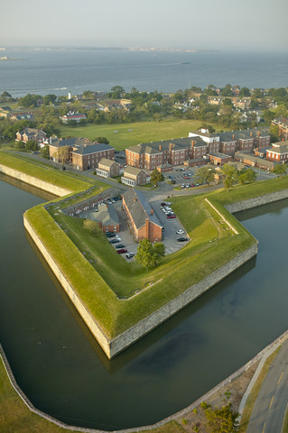 USA, Virginia, Luftbildaufnahme von Fort Monroe in Hampton, lizenzfreies Stockfoto