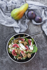 Bowl of baby chard salad with pear, figs, walnuts and feta - SARF02933