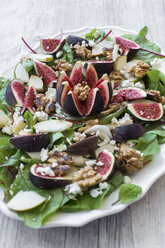 Platter of baby chard salad with pear, figs, walnuts and feta - SARF02940