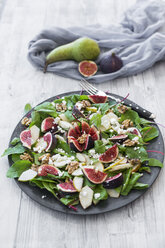 Platter of baby chard salad with pear, figs, walnuts and feta - SARF02942