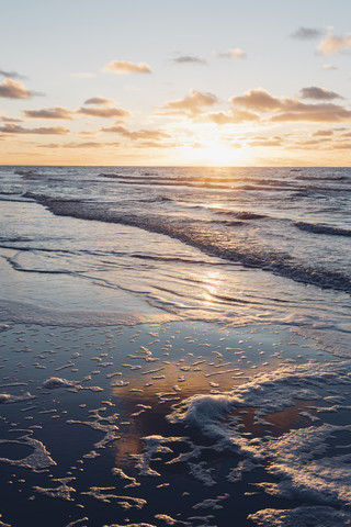 Denmark, North Jutland, tranquil beach at sunset stock photo
