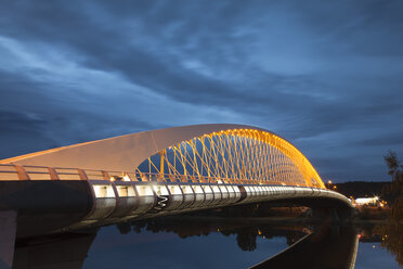 Czechia, Prague, view to lighted Troja Bridge at Blue Hour - FC01085