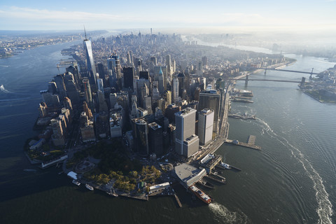 USA, New York, Luftbildaufnahme von New York City und Manhattan Island, lizenzfreies Stockfoto