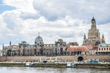 Germany, Dresden, Elbe River with Frauenkirche and academy for visual arts - KRPF01868