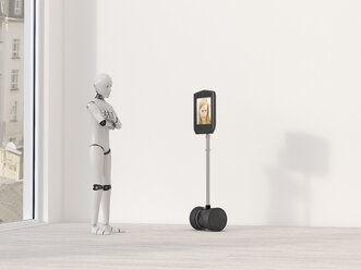 Robot at video conference, 3D Rendering - AHUF00253