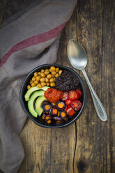 Buddha bowl of black amaranth, avocado, Purple Haze, roasted chickpeas, tomatoes and ajvar - LVF05387