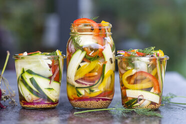Pickeled vegetables and herbs in preserving jar - SARF02978